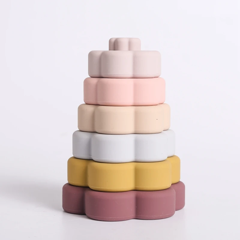 New Sale Food Grade Silicone Flower Stacker Baby Toy Early Education Toy  Color And Size Cognition  Inspire Growth And Have Fun