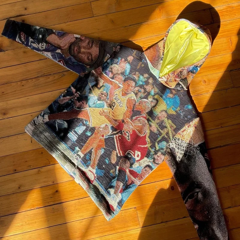 Одежда от производителя производство на заказ в уличном стиле; Плотные толстовки с капюшоном плюс размер мужской сотканный предмет гобелен трикотажная кофта