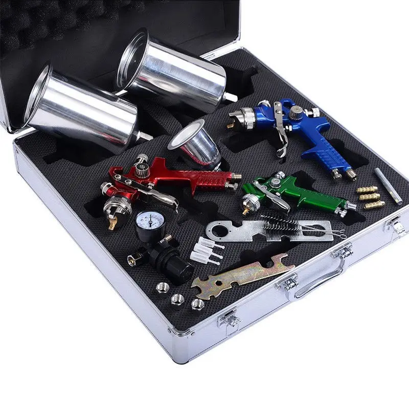 3pcs HVLP Spray Gun Mini Air Paint Guns Airbrush Kit Detail Basecoat Car Primer Clearcoat  Case
