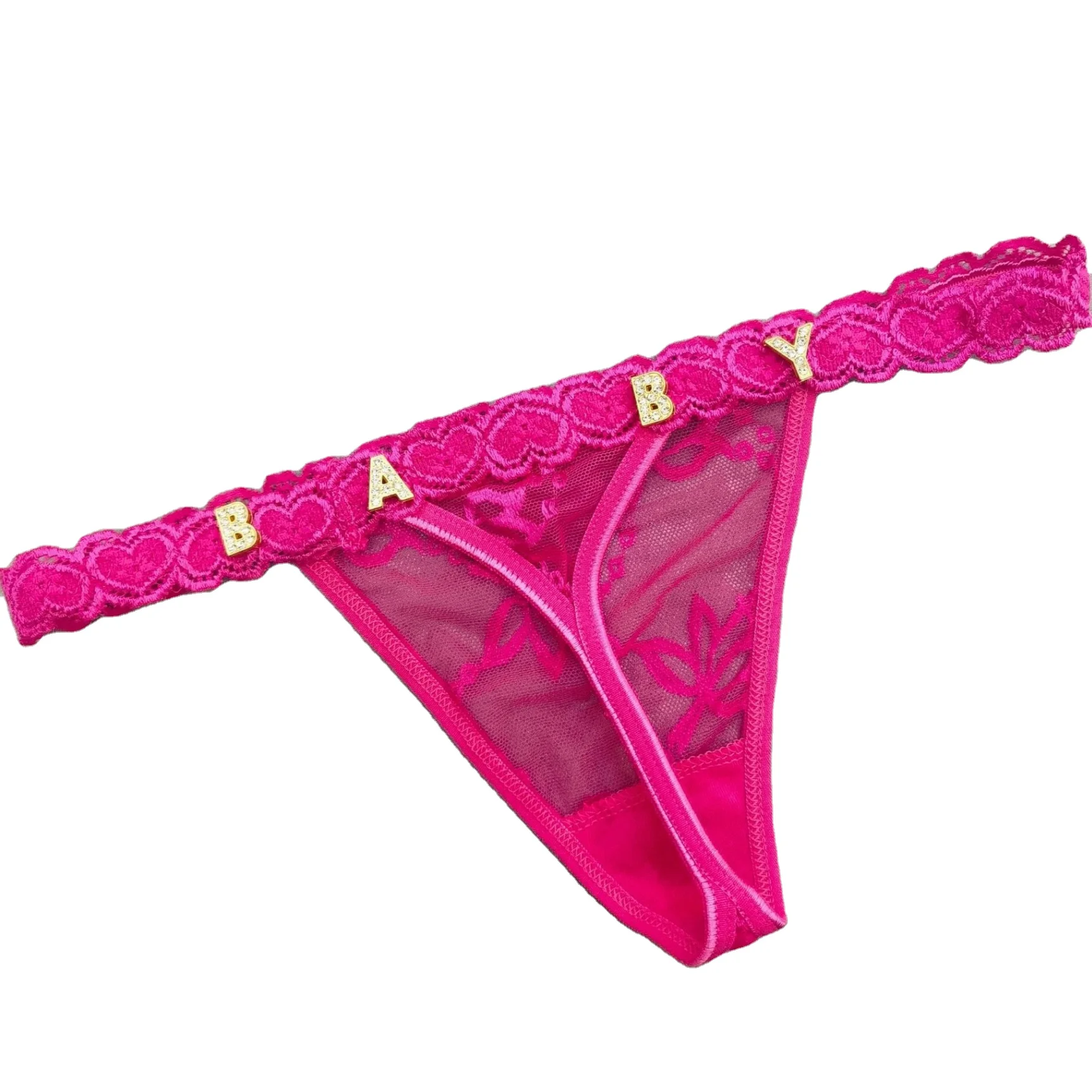 Custom name one piece ladies panties 2024 New fashion lace Sexy underwear womens metal letter g-string thong