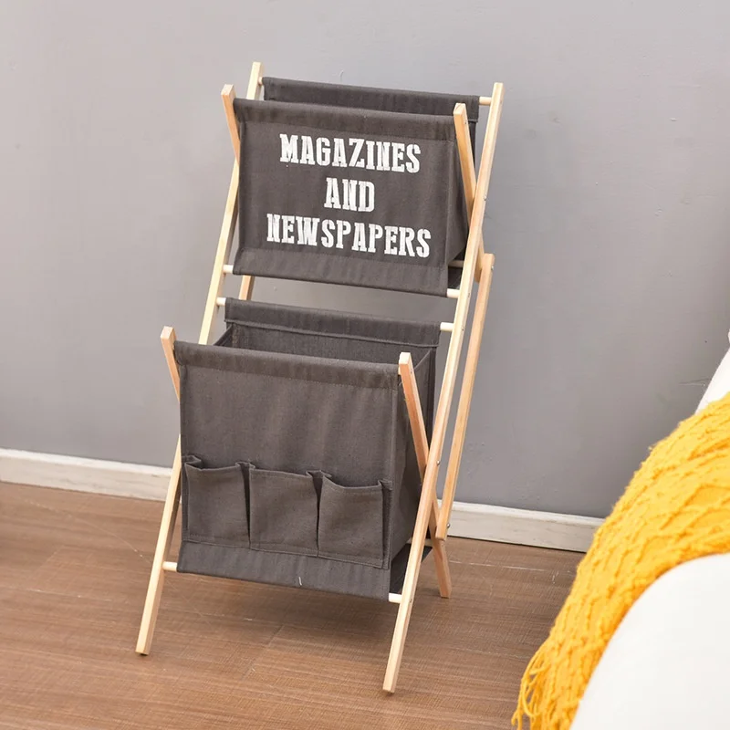 Zhonglu Custom Wood and Fabric Newspaper Magazine Rack Brochure Stand Display Shelf