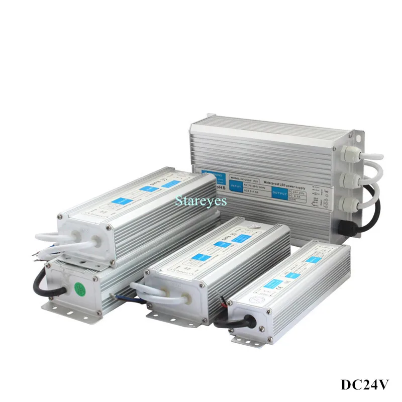 100 Pcs IP67 Waterproof Transformer Power Supply Adapter DC12V 24V 10W 15W 20W 25W 30W 36W 45W 50W 60W 80W 100W 120W 150W 200W
