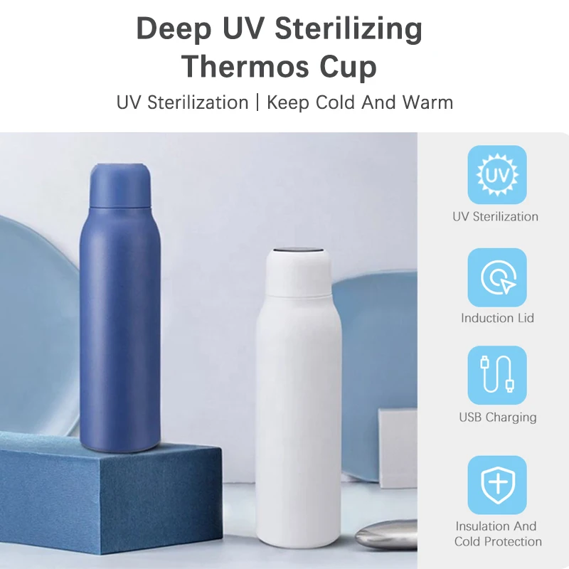 600ml Stainless Steel  temperature thermo Self-Cleaning  water purifying water filter bottle with UV purifier