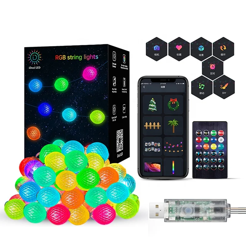 Умные рождественские светодиодные гирлянды RGB с Bluetooth, Пиксельная гирлянда в форме ананаса для творчества, вечеринки, Рождества, Хэллоуина, свадьбы