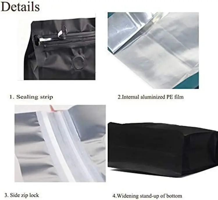 High Barrier Ziplock Heat-Sealable Resealable Stand-Up Solid Color Food Storage Coffee Bean Bags with Vented Valve