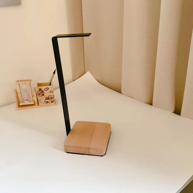Custom Portable Gamer Headphone Stand Holder Desktop Wood headset Hanger Storage Rack