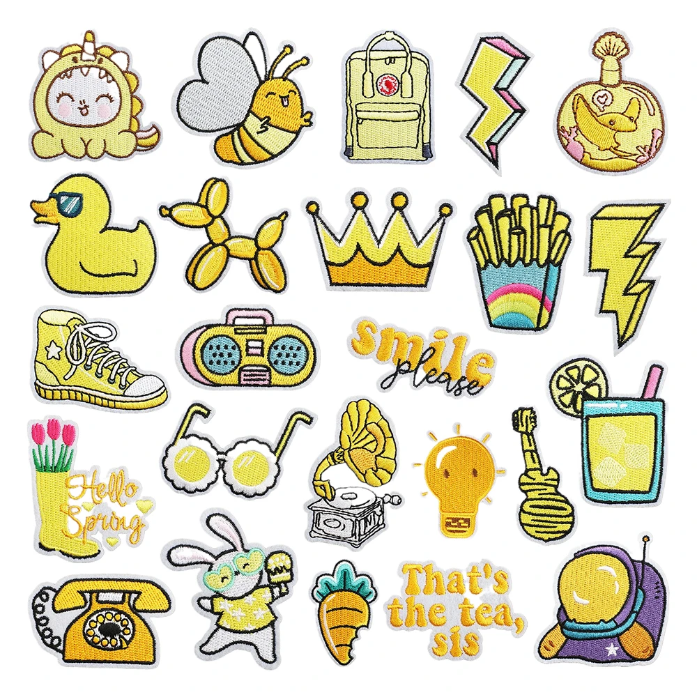 yiwu wintop cute cartoon yellow theme embroidery kids iron on patches for clothes