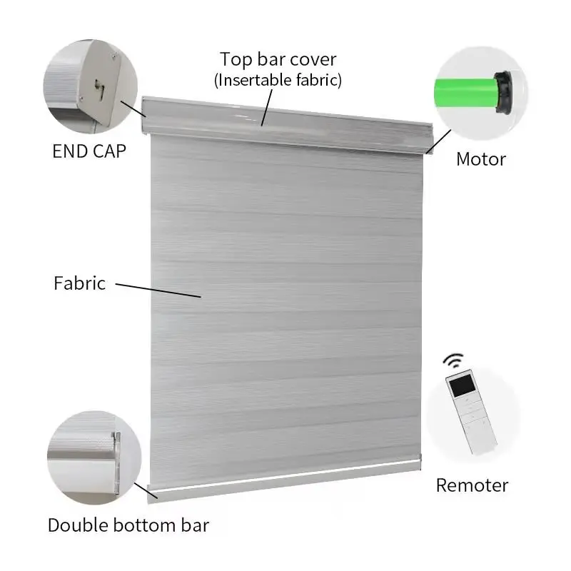 Tuya Black Out Polyester Motorized Dou Roller Shade Dual Layers Wifi Double Layer Blind Zebra Blinds For Windows