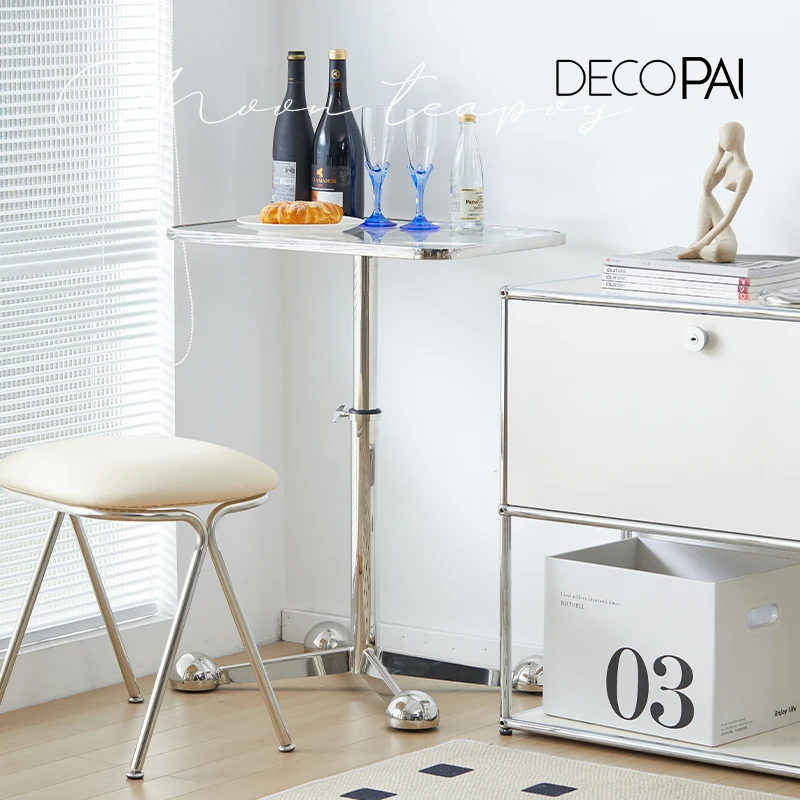 Nordic tempered glass stainless steel lifting coffee table modern simple small apartment movable sofa side table