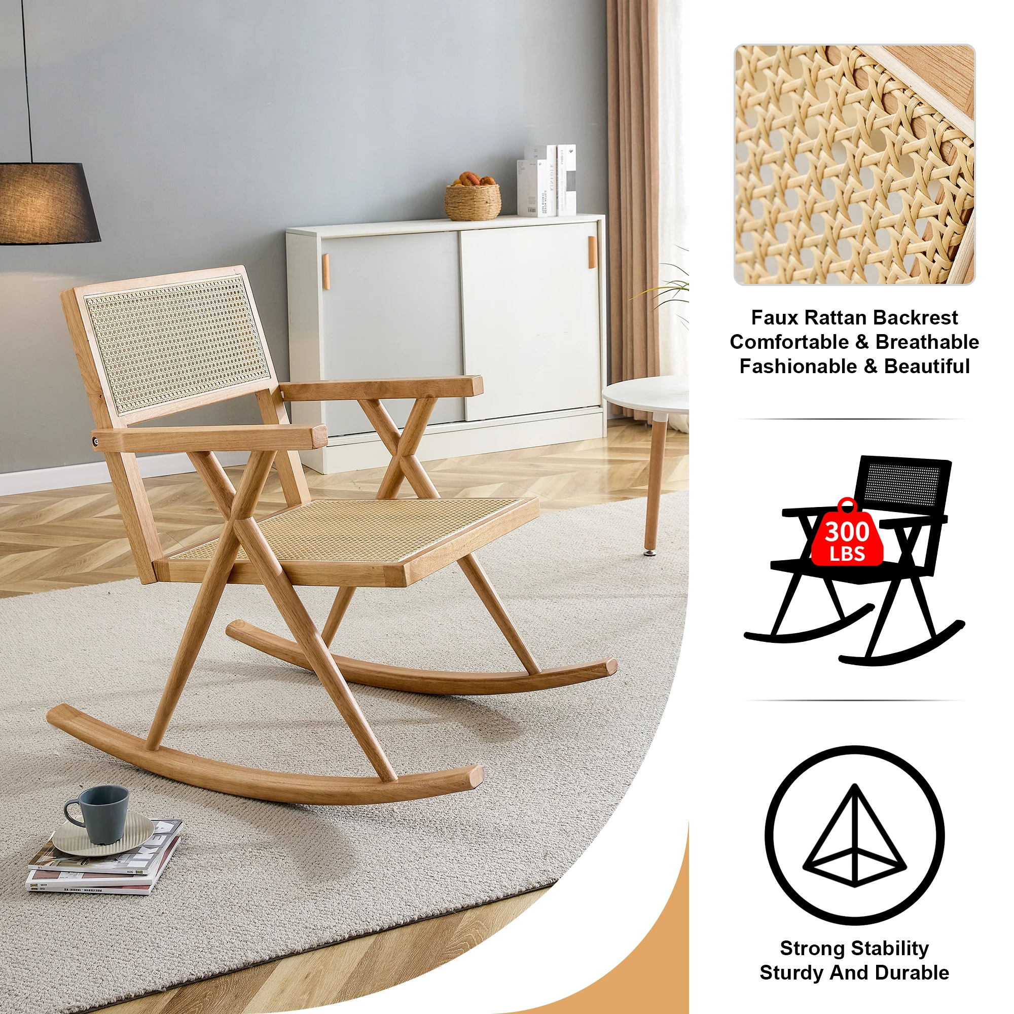Solid wood single chair imitation rattan rocking chair quietly indoors outdoors suitable for balconies gardens camping sites