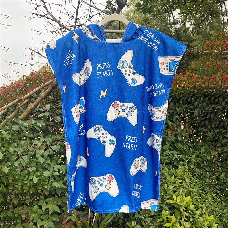 Promotion Custom ethnic style and gamepad  Prints  Kids Swimming Kids Hooded Towel Bath Robe Children Beach Surf  Poncho