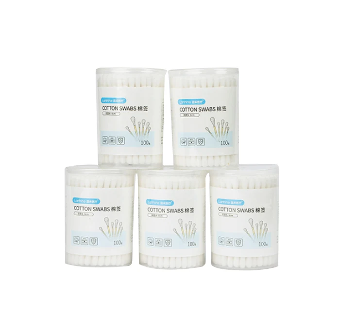 Hot sale Lanhine white cotton swab double round tip