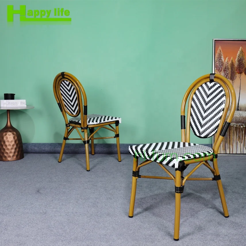 Stackable high quality outdoor furniture dining chair sets for garden restaurant patio with rattan wicker aluminum bamboo metal