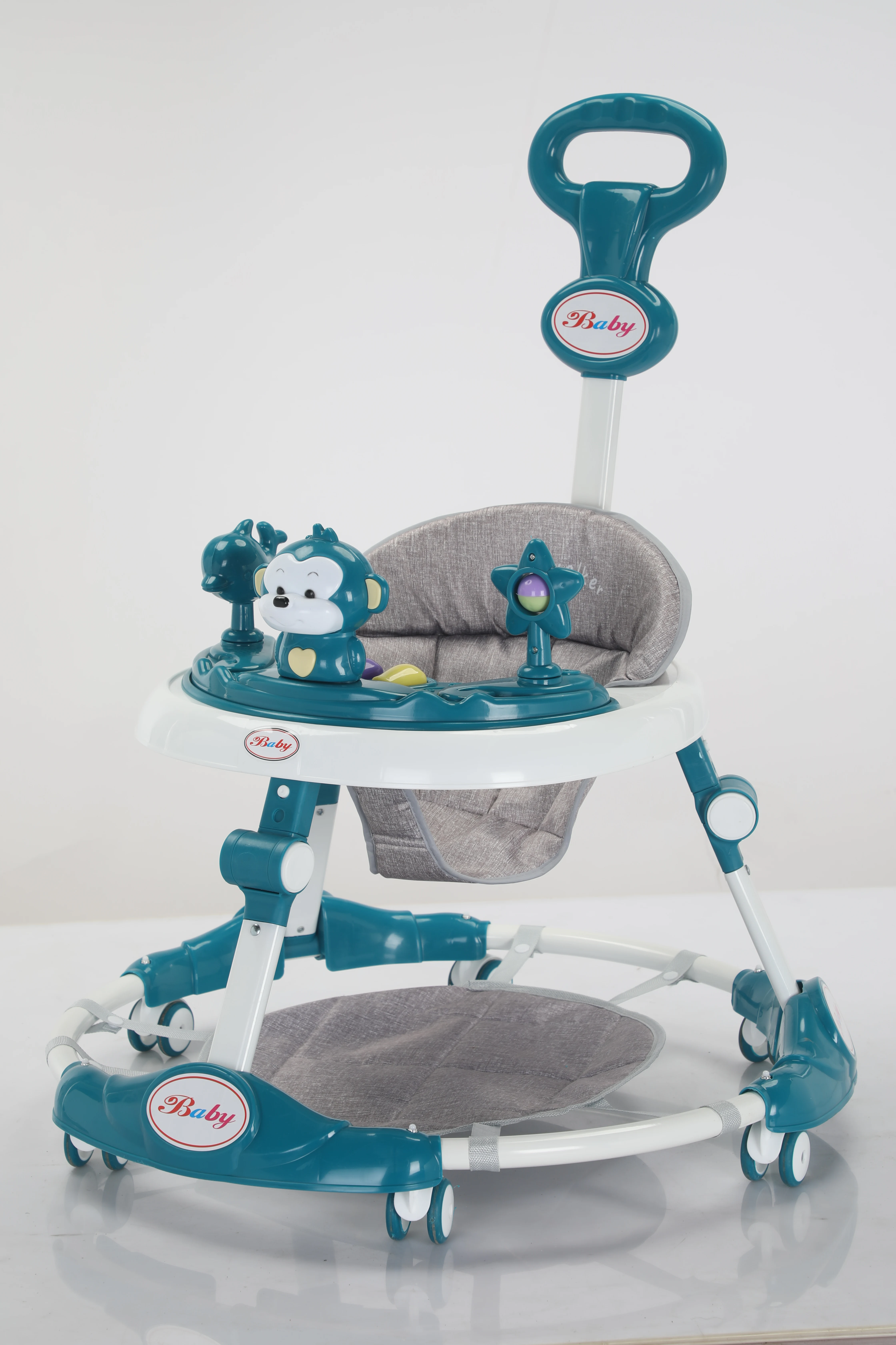 Multifunctional Anti-Rollover Baby Toy Soft Linen Seat Tricycle Infant Walker with Push-able Stroller for Children Plastic Frame