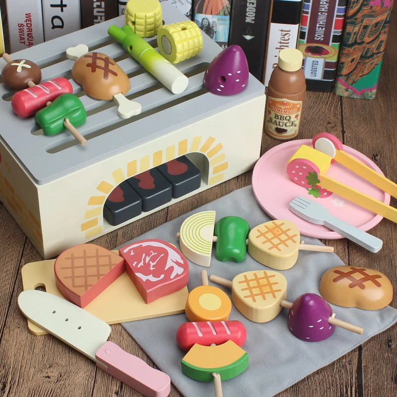 Factory Direct Wooden BBQ Kitchen Toy Sets Pretend Play Kids Cooking Educational Toys