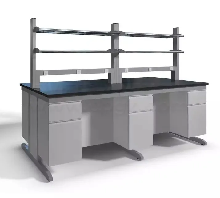 School Furniture Galvanized Steel Sheet Full Steel Island Electronics Lab Bench with High Temper Glass Shelf of Laboratory Bench