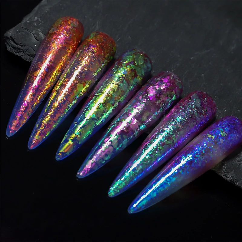 1 Box Aurora Opal Nail Glitter Flakes Irregular Sparkly Gradient Sequins Mirror Chrome Powder Manicure DIY Nail Art Decorations