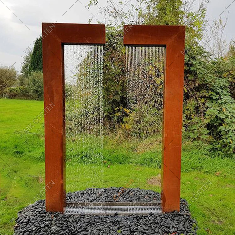 Outdoor garden modern corten steel gate water fountain