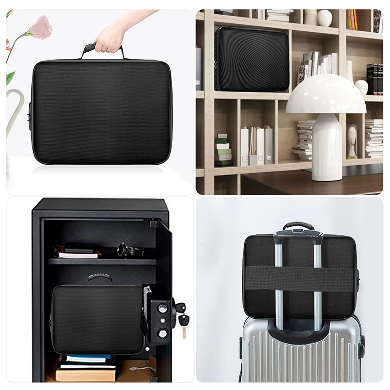 Multi-Layer Portable File Storage with Lock for Important Passport Certificates Waterproof Fireproof Document Organizer Bag