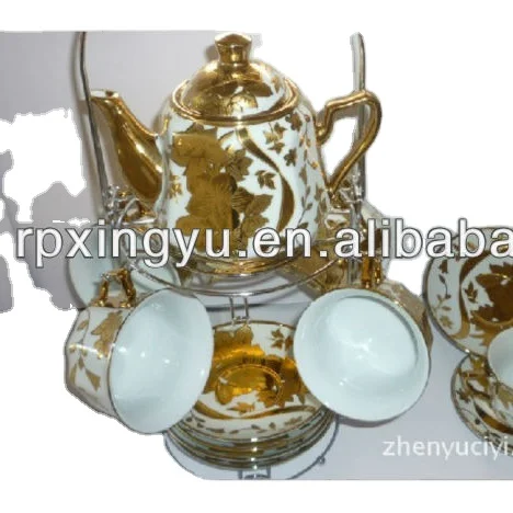 
13pcs with stand Porcelain tea set, cup and saucer, gold plated tea set 