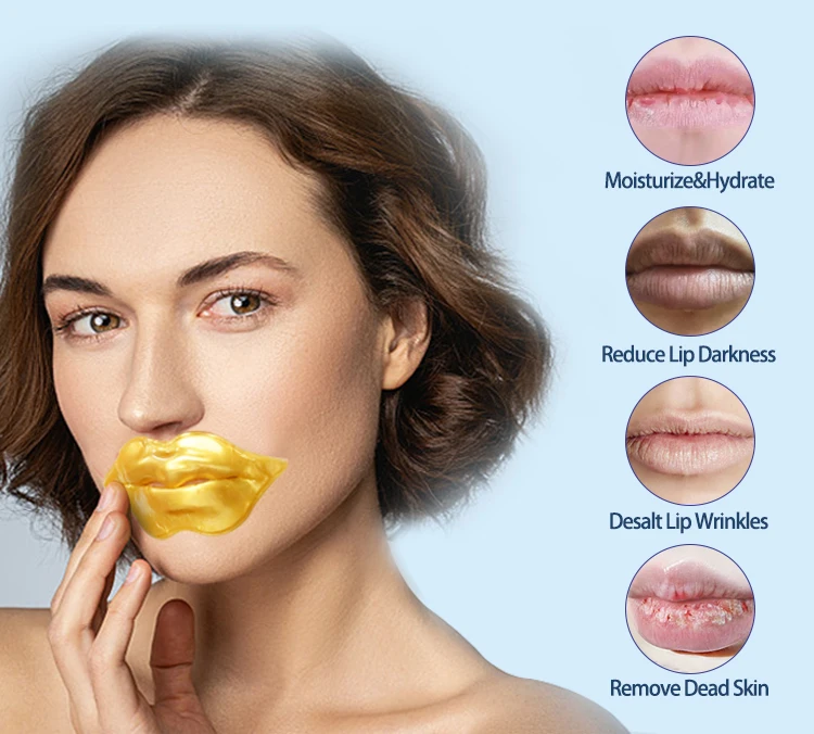 Skin Care Hydro Collagen Gold Gel Lip Mask Supplier Plump Peach Moisturizing 24k Gold Pads Lip Collagen Mask Private Label