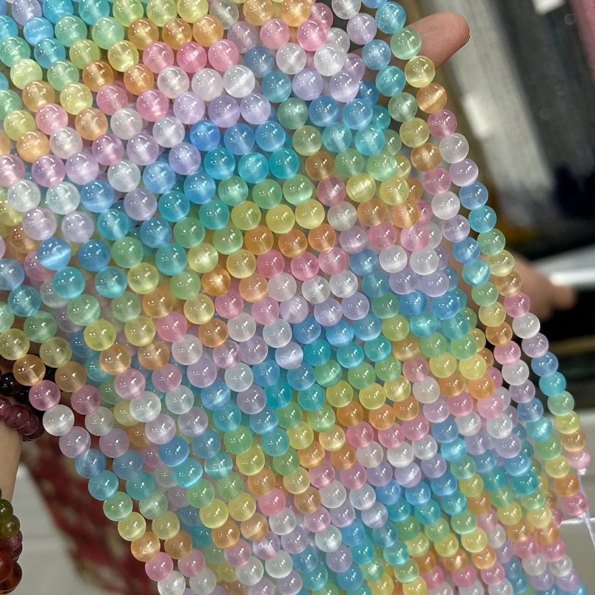 5a 6mm 8mm 10mm Loose Round Reflective Strand Bead macaron colorful Selenite Stone Beads For Bracelet Diy Jewelry Making