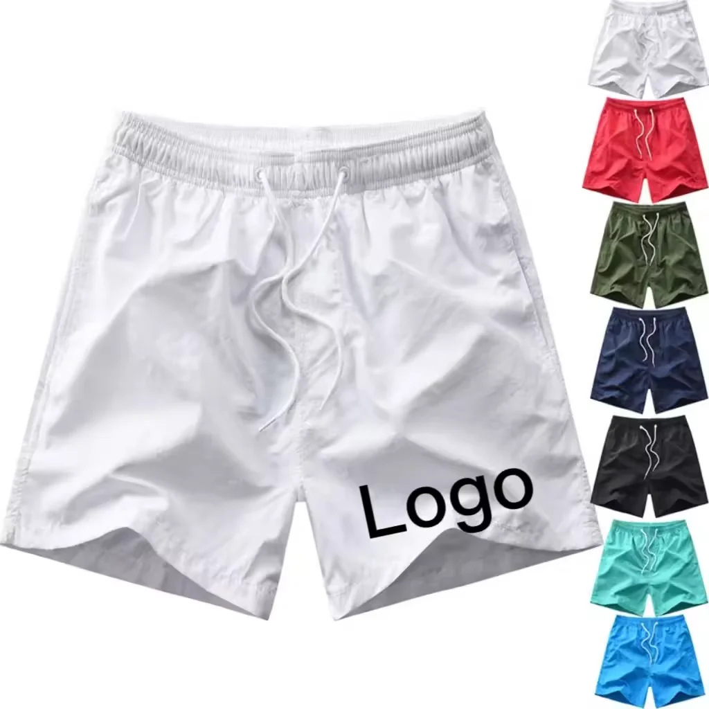New 2024 Custom wholesale Summer Elastic Waist Mens Running 100% Polyester Solid color drawstring Swim Mesh Beach Short