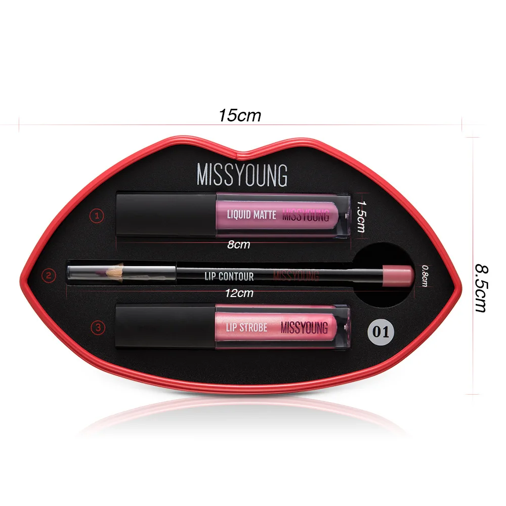 
Cross border popular Wholesale Cheap Private Label Matte Waterproof Makeup Mini Liquid Nude Lip Liner And Lipstick Set 