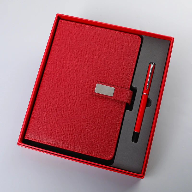Journal Hardcover Planner Lined Customized PU Leather Cover Red Notebook Paper Stationery Stationary Gift Set 2024 with Pen