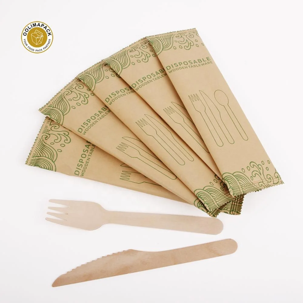 100% Eco friendly disposable 160mm wood cutlery set knives forks spoon biodegradable dinnerware utensils with box