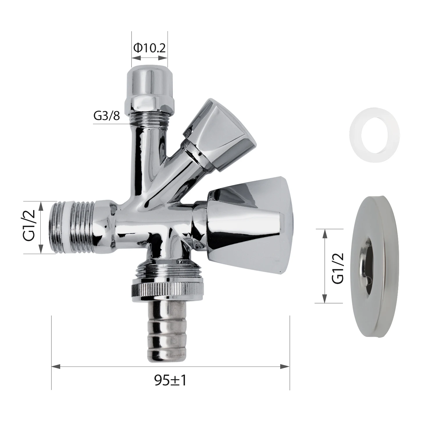 Chrome Plated Sanitary Valve Set 1/2' Brass Angle Valve  Washing Machine Tap Fitting for Home