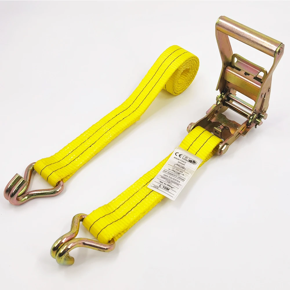 1 Inch 50Mm  6000 Kg Double J Hook Lashing Ratchet Straps For Car Transportation