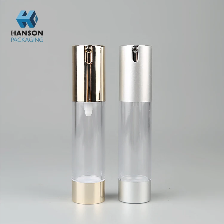 15ml 30ml 50ml silver gold airless pump glass aluminum plastic PP cosmetic airless bottle