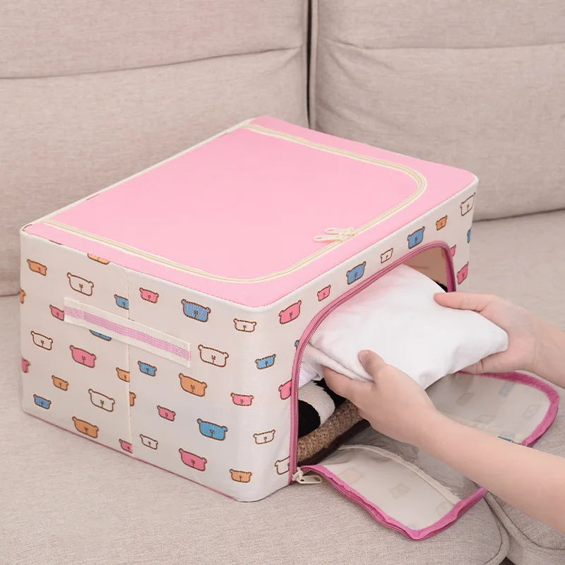 Large Capacity Oxford Clothes Storage Bags Fabric Collapsible Clear Window Metal Frame Storage Bin Boxes