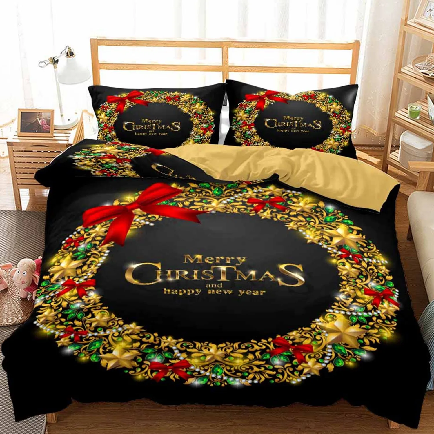 6 pcs Colorful Christmas Gifts 2022 Printed Cartoon Bed Sheet Pillow case Comforter Cover Bedding Set
