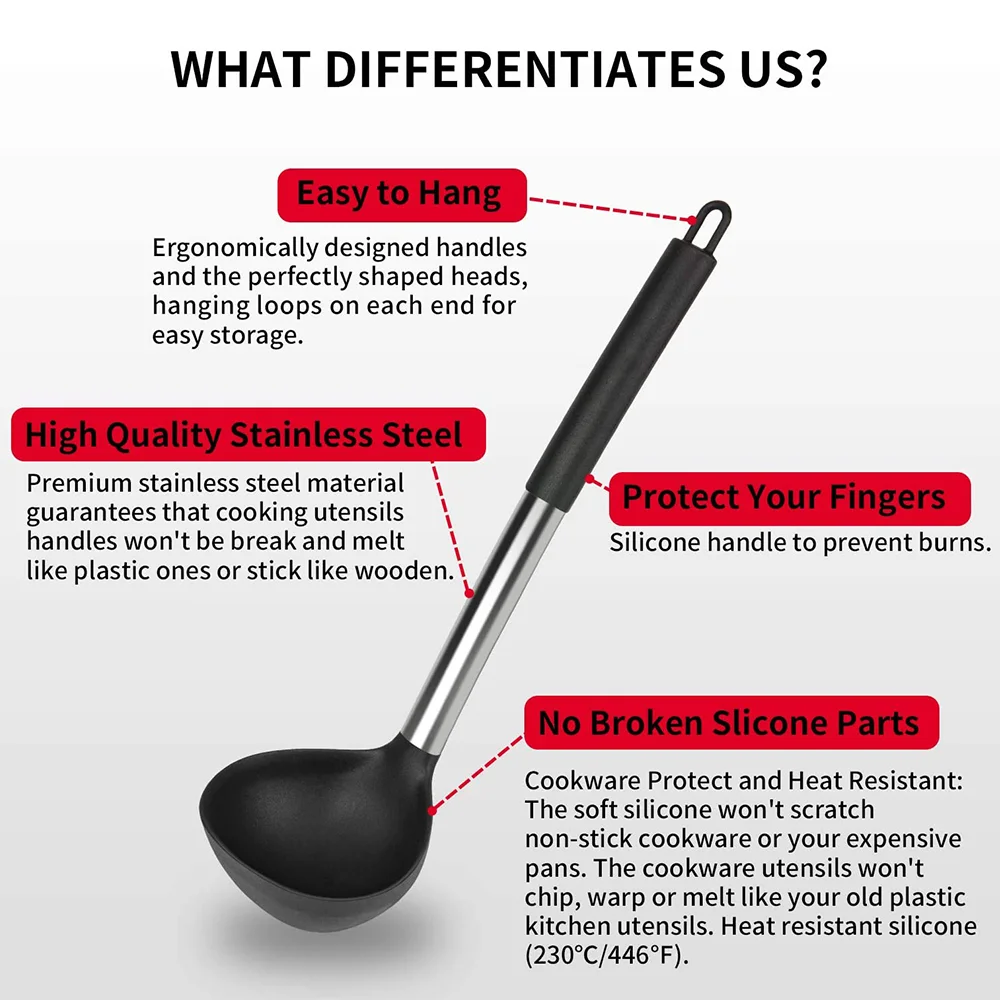 Low price Cooking utensil Silicone kitchen accessories Heat Stainless Steel Handles Spatula Nonstick Cookware Kitchen tools set
