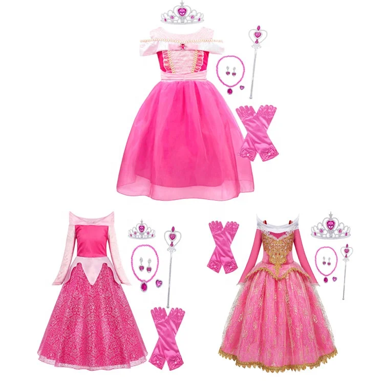 AmzBarley Sleeping Beauty Princess Dress Up Clothes Little Girls Pink Costume Halloween Outfit with Accessories 3-8Years