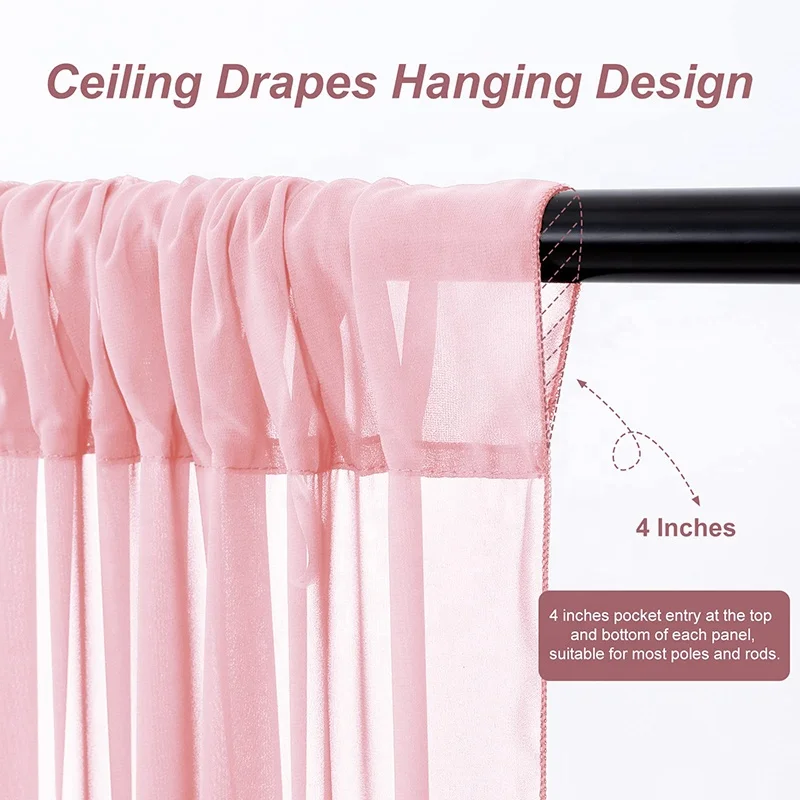 Pink Ceiling Drapes for Wedding 5ftx10ft Chiffon Arch Draping Fabric Sheer Curtains for Party Ceremony Swag Wedding Decorations
