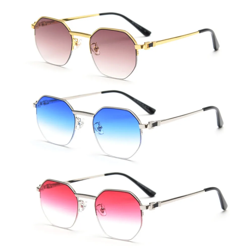 2023 Metal Gradient Lens Round Sun Glasses UV400 Fashion Luxury Half Frame Sunglasses