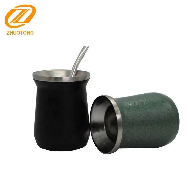  8 унций черно-зеленые изготовленные на заказ двойные стены нержавеющая сталь с соломинкой Термокружка yerba mate Аргентина