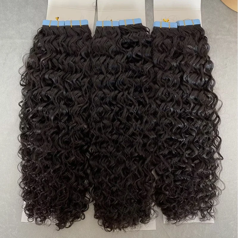 2024 high quality 10A human hair extensions 3.5oz/set deep wave indian remy hair tape ins extensions natural black best tape