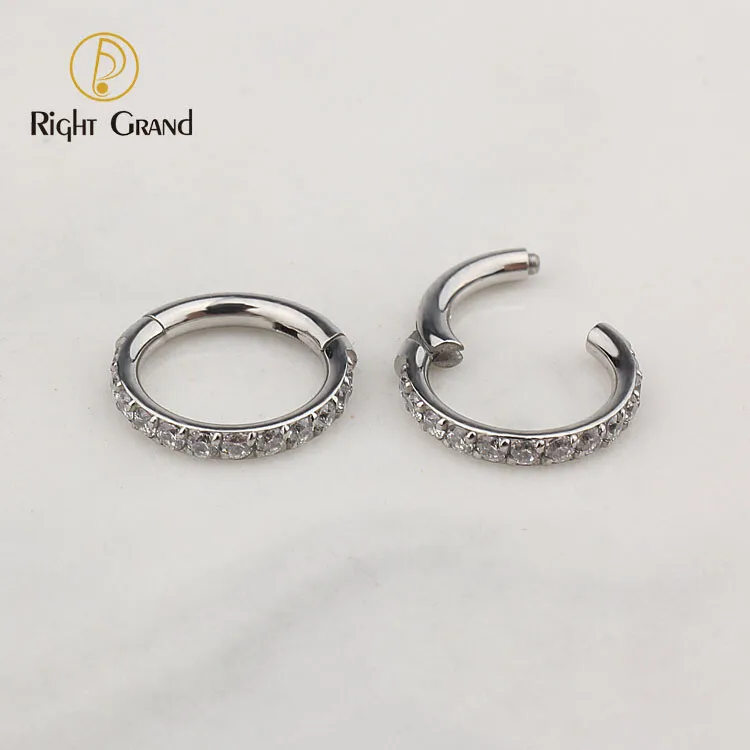 ASTM F136 Titanium Side Prong Set Half Circle Cubic Zircon Nose Cilcker Conch Piercing