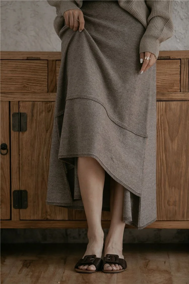 New Design 100%Cashmere Thicken Casual Irregular Hem Long Cashmere Skirt For Women For Wholesales