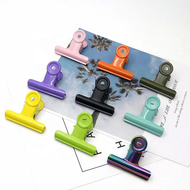 Factory Direct 50 mm Metal Colorful Orange Paper Clip Custom Logo Office Ticket File Clip Air-tight Bulldog Clip
