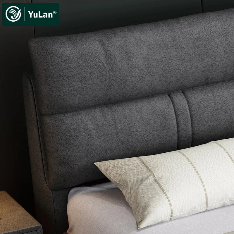 Confortable King queen double size simple modern leather solid wood storage divan bed