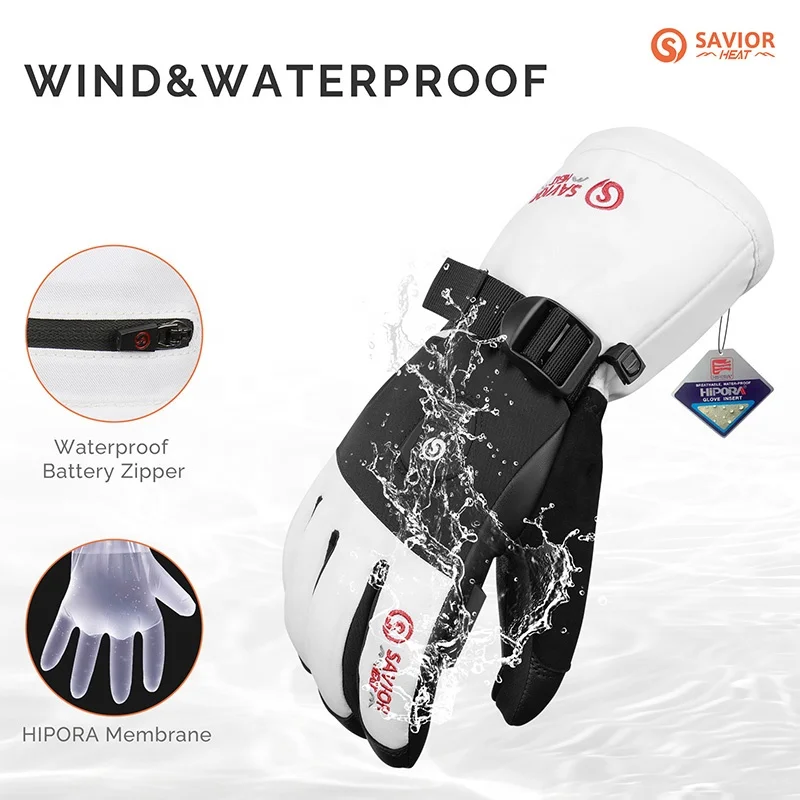 SAVIOR High Quality Goat Leather Waterproof 7.4V 3000mAh Rechargeable Battery Winter Touch Screen Heated Ski Leather Gloves Men
