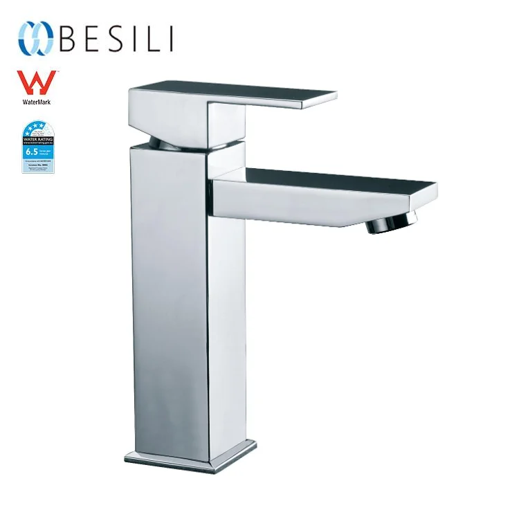 single hole brass chrome basin faucets Australian standard watermark bathroom square wash basin taps