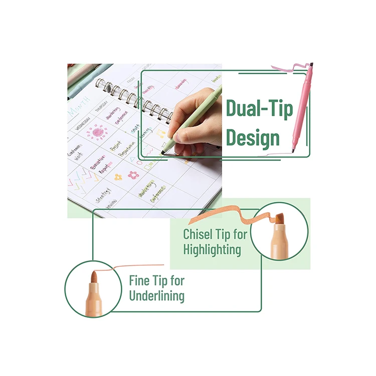 Tom art Factory custom brand no bleed colored double heads bible pastel aesthetic highlighter pen set for school office