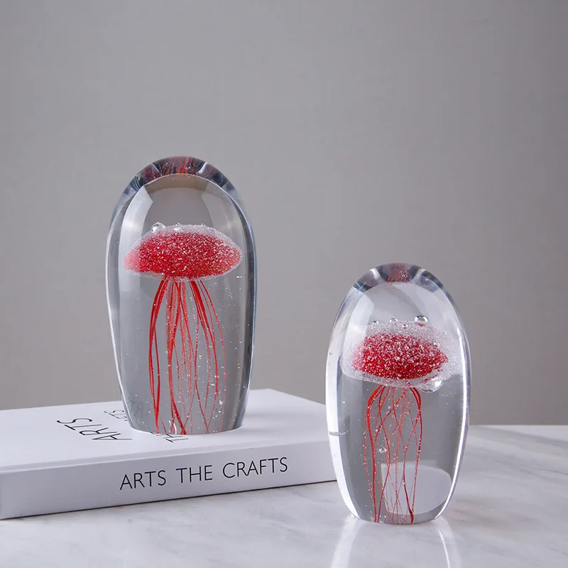European Home Decor Jellyfish Clear Coloured Glazed Glass Crystal Abstract Objects Sculpture Ornaments For Table Decorations