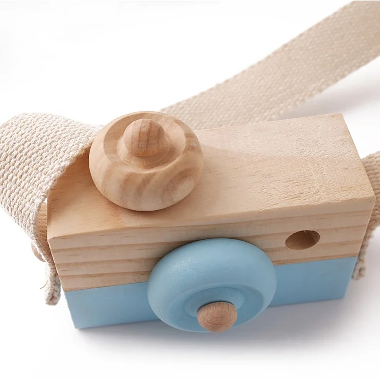 Hot Custom Kaleidoscope Cute Pretend Toy Wooden Camera Baby Kids Hanging Kids Camera Toys